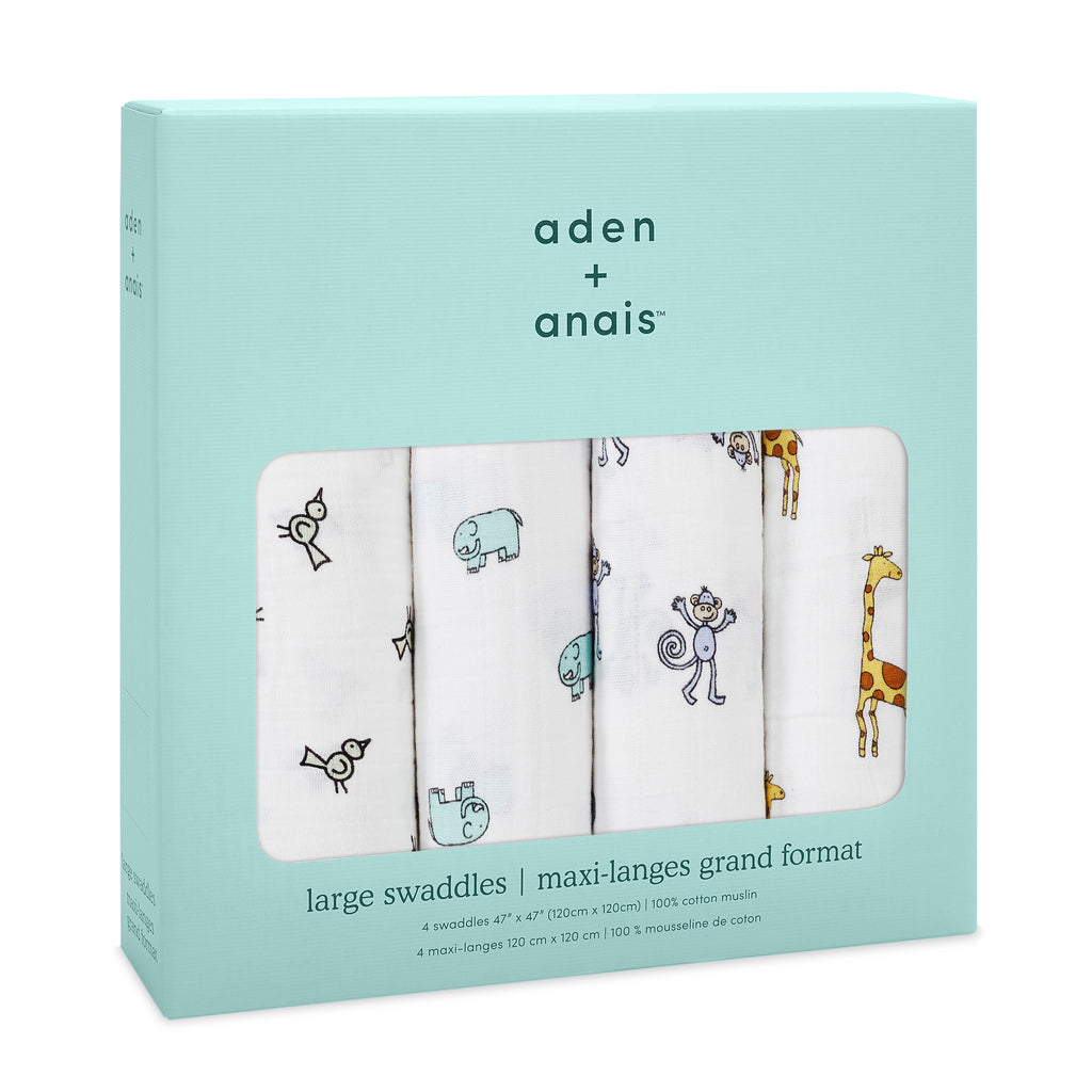 A+A Cotton Muslin Swaddle 4pk - Jungle Jam