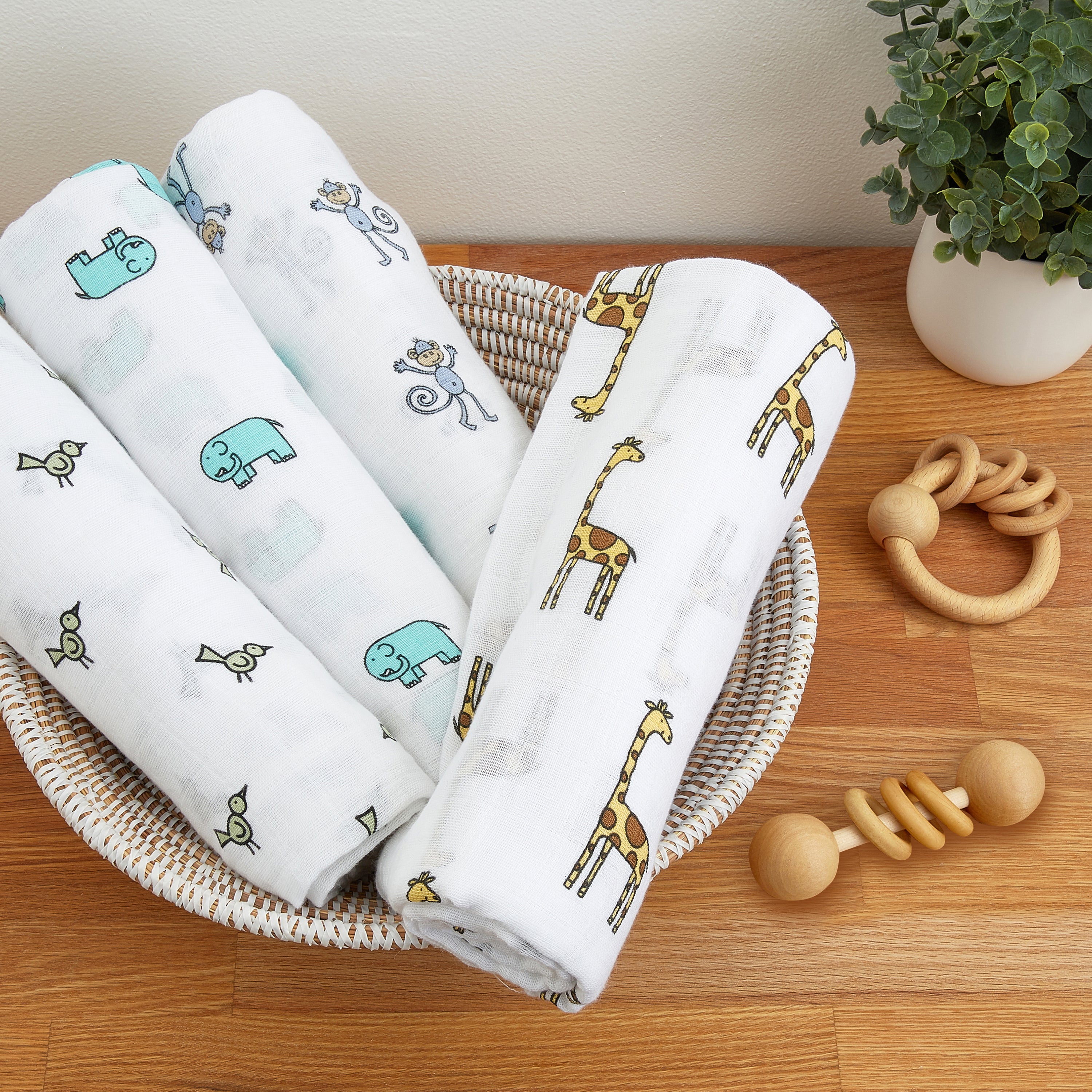 A+A Cotton Muslin Swaddle 4pk - Jungle Jam