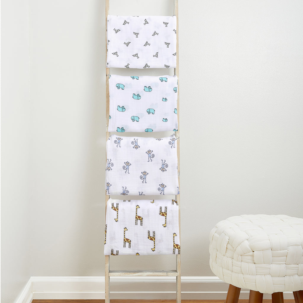 A+A Cotton Muslin Swaddle 4pk - Jungle Jam