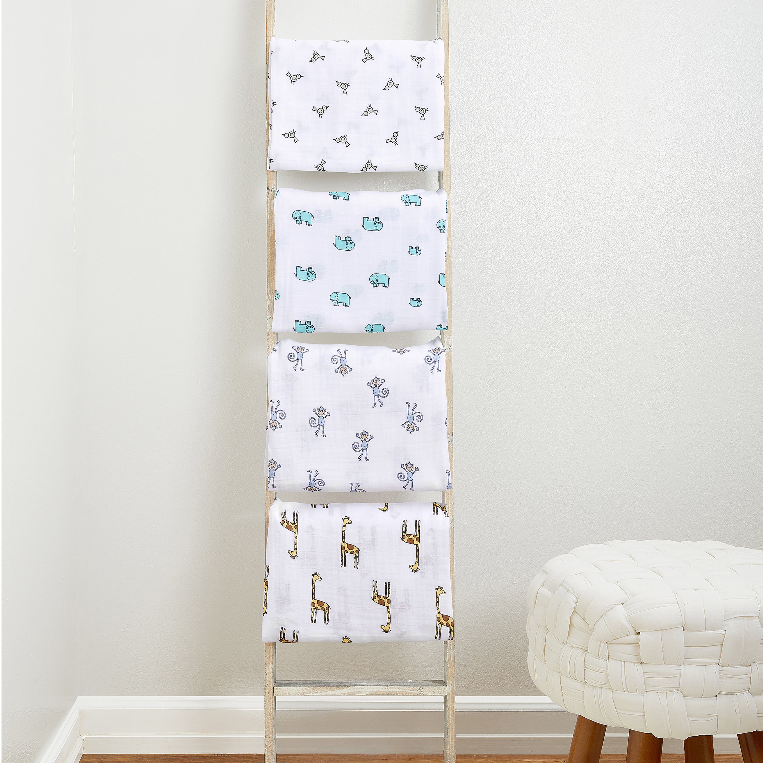 A+A Cotton Muslin Swaddle 4pk - Jungle Jam