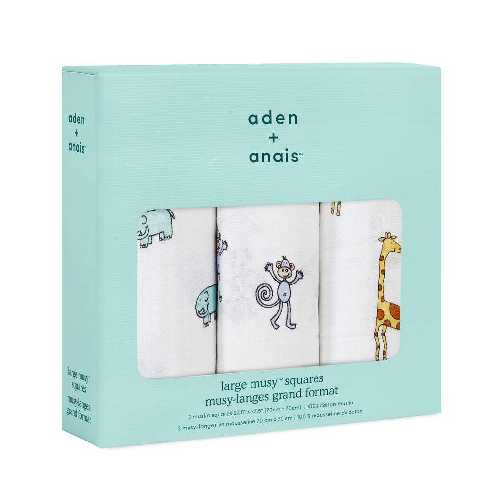 A+A Cotton Muslin Squares 3pk - Jungle Jam