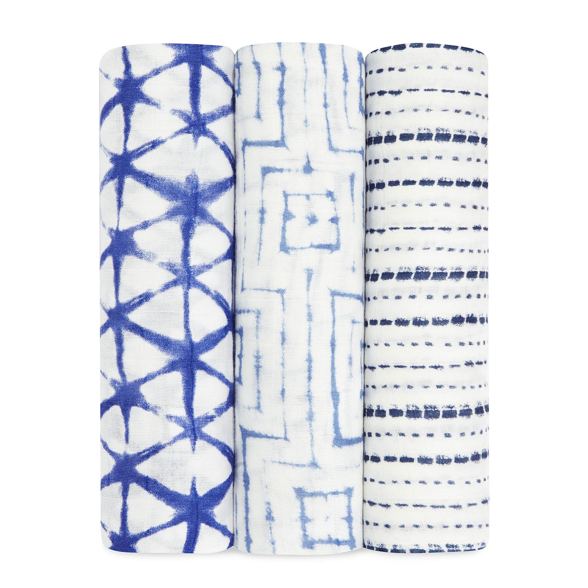 A+A Silky Soft Muslin Swaddle 3pk - Indigo Shibori