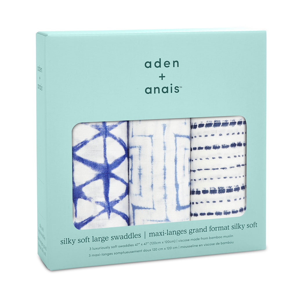 A+A Silky Soft Muslin Swaddle 3pk - Indigo Shibori
