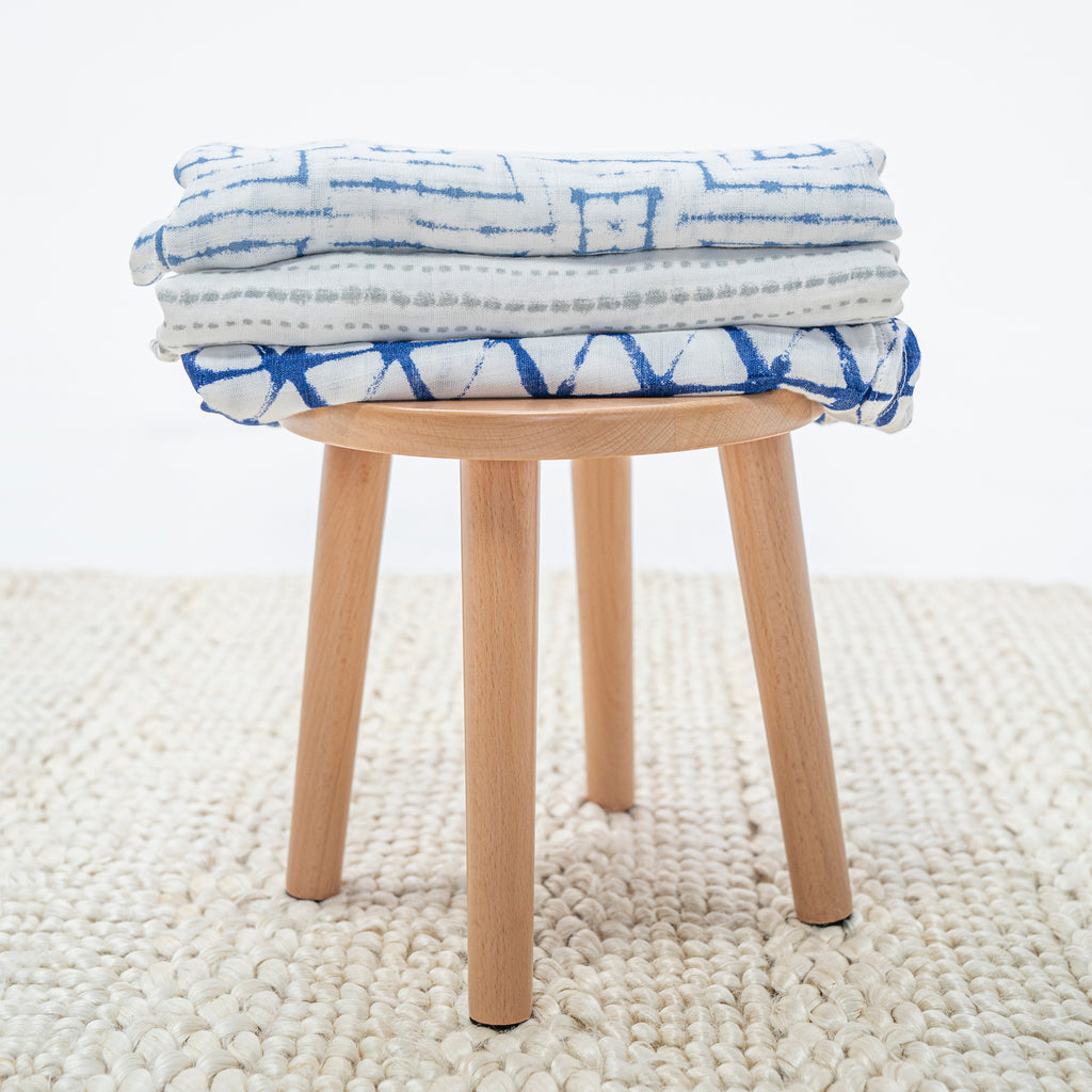 A+A Silky Soft Muslin Swaddle 3pk - Indigo Shibori