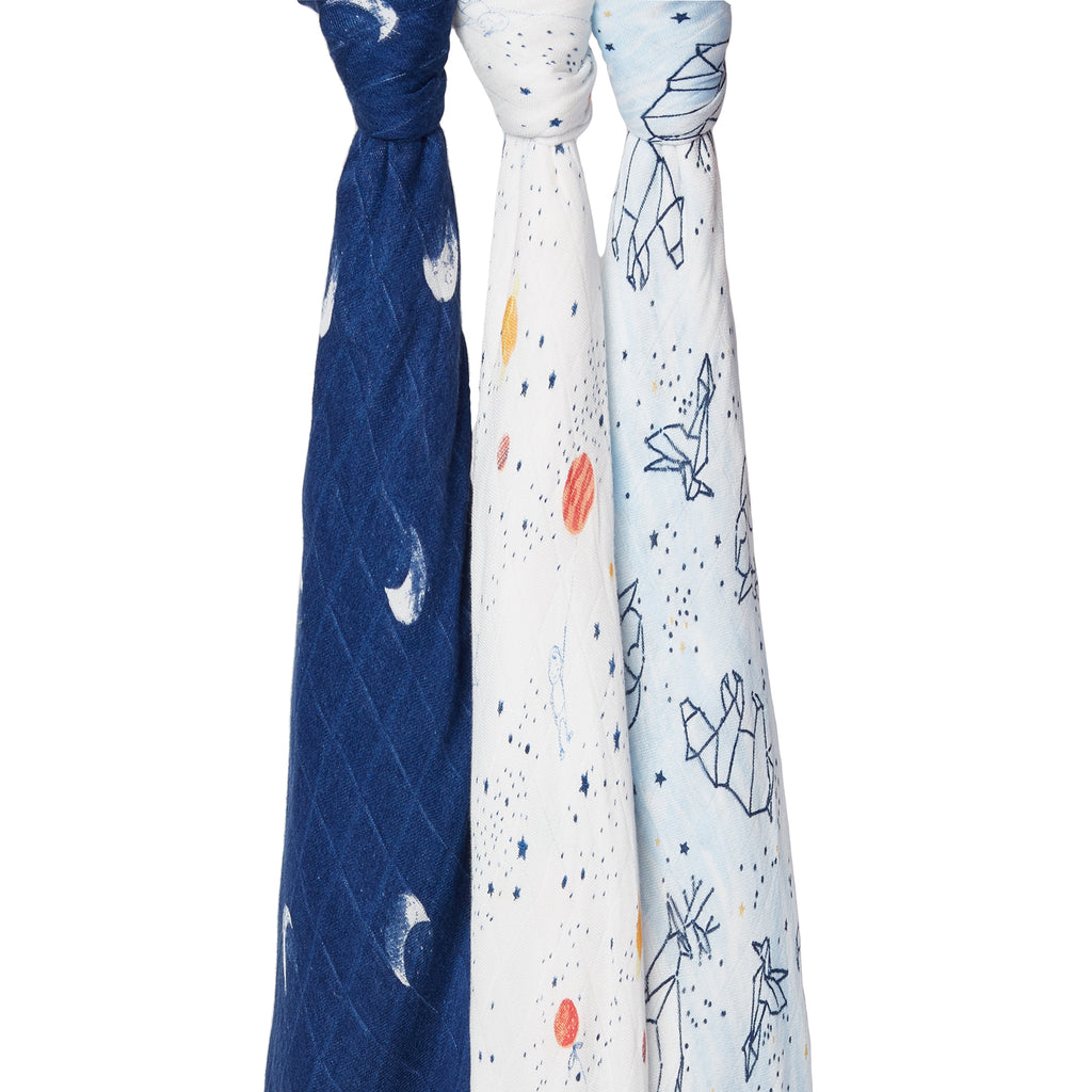 A+A Silky Soft Muslin Swaddle 3pk - Stargaze