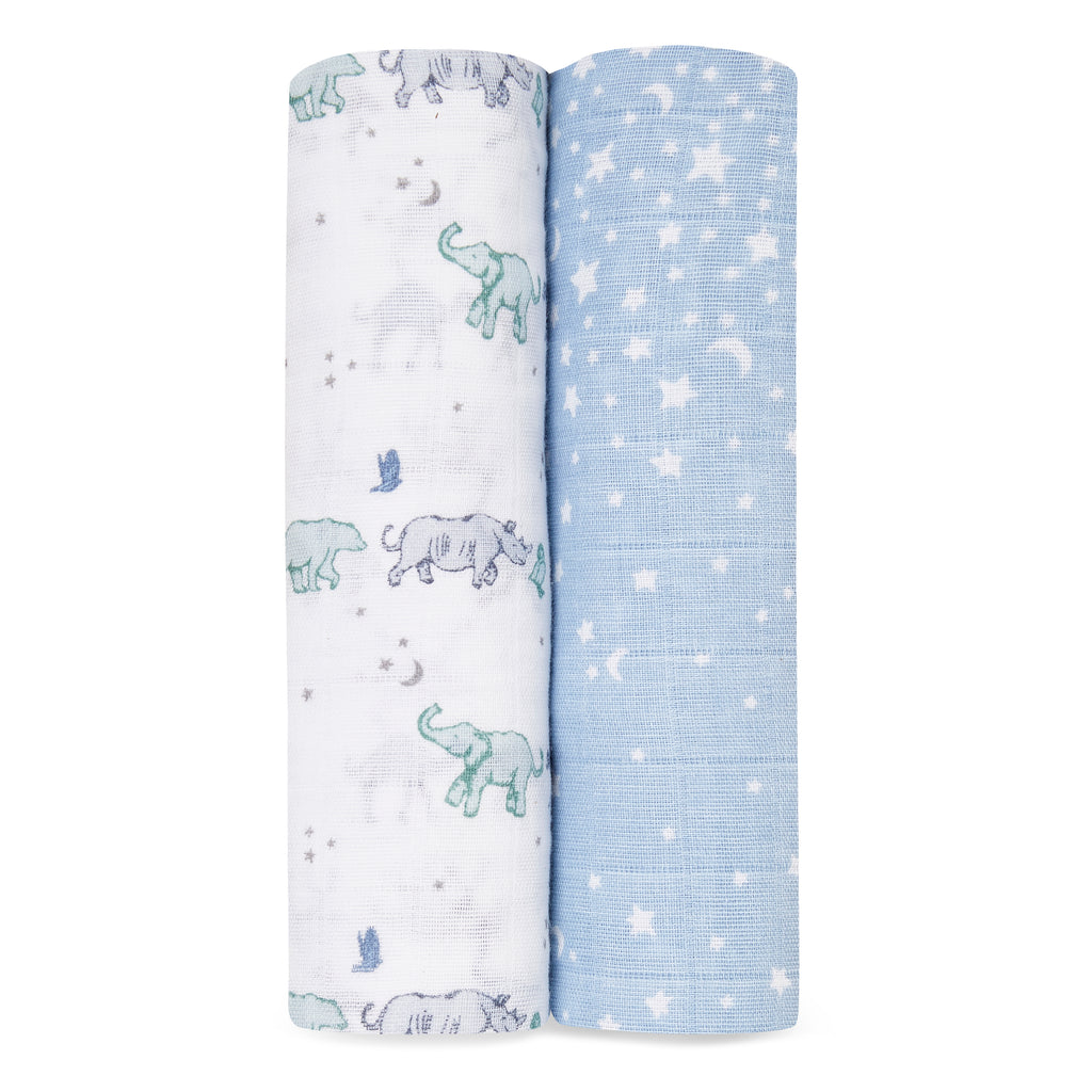 A+A Cotton Muslin Swaddle 2pk - Rising Star