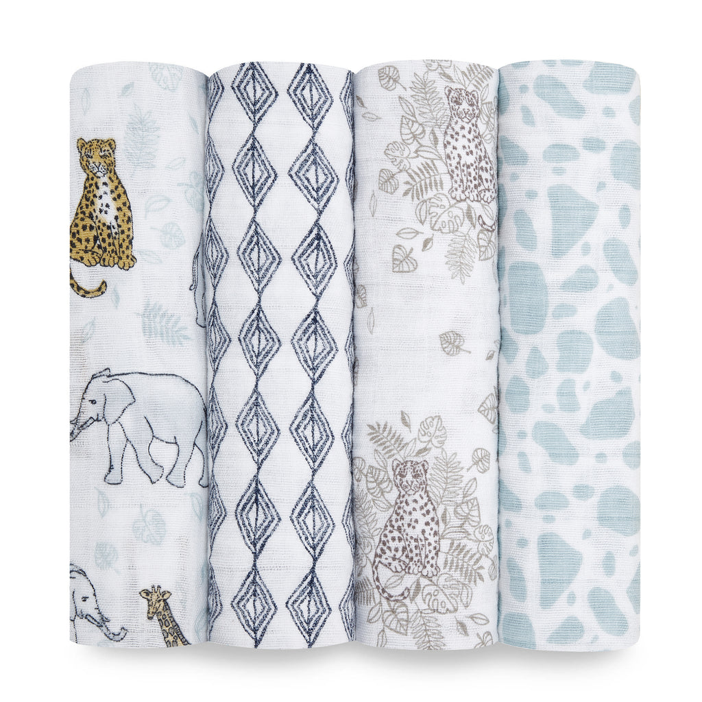 A+A Cotton Muslin Swaddle 4pk - Jungle