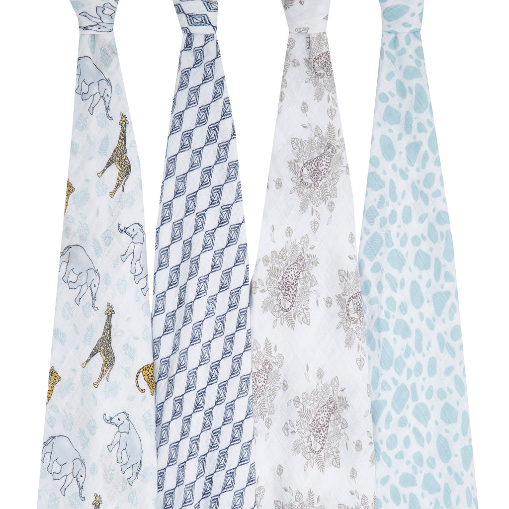 A+A Cotton Muslin Swaddle 4pk - Jungle