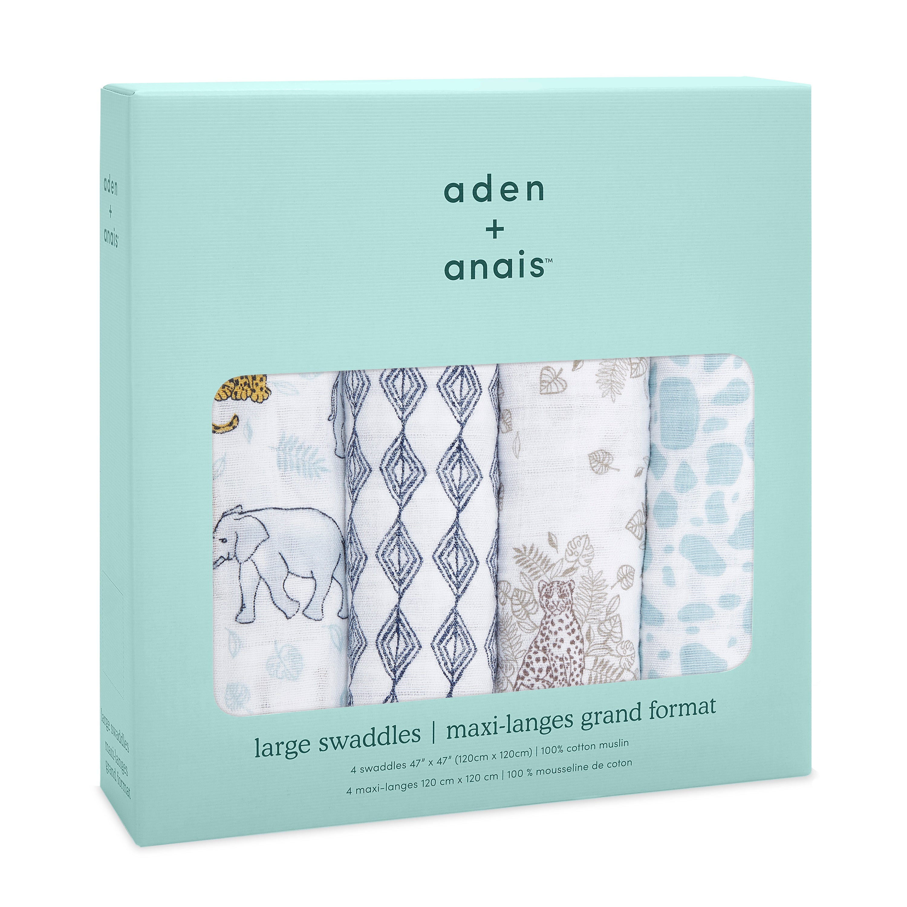 A+A Cotton Muslin Swaddle 4pk - Jungle