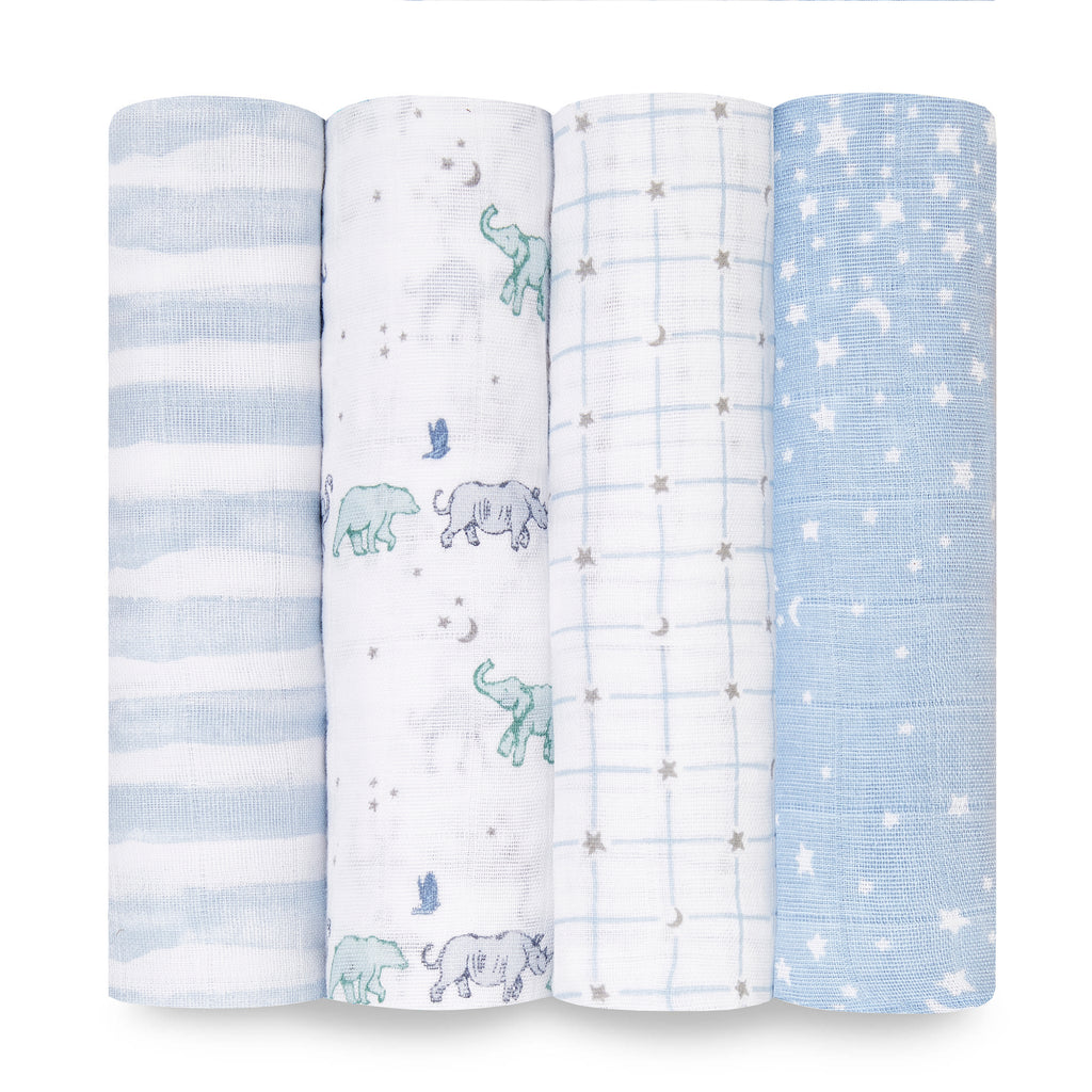 A+A Cotton Muslin Swaddle 4pk - Rising Star