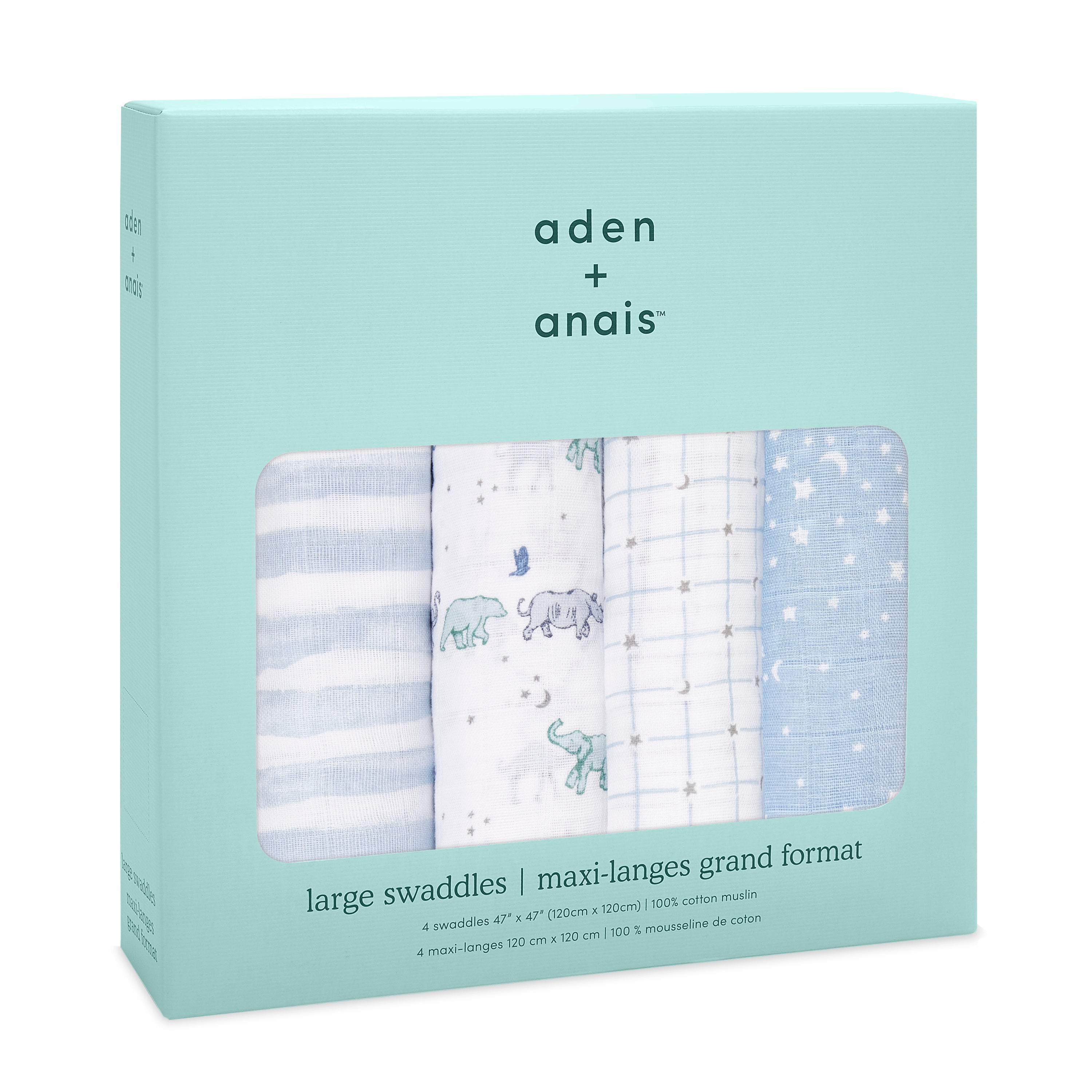 A+A Cotton Muslin Swaddle 4pk - Rising Star