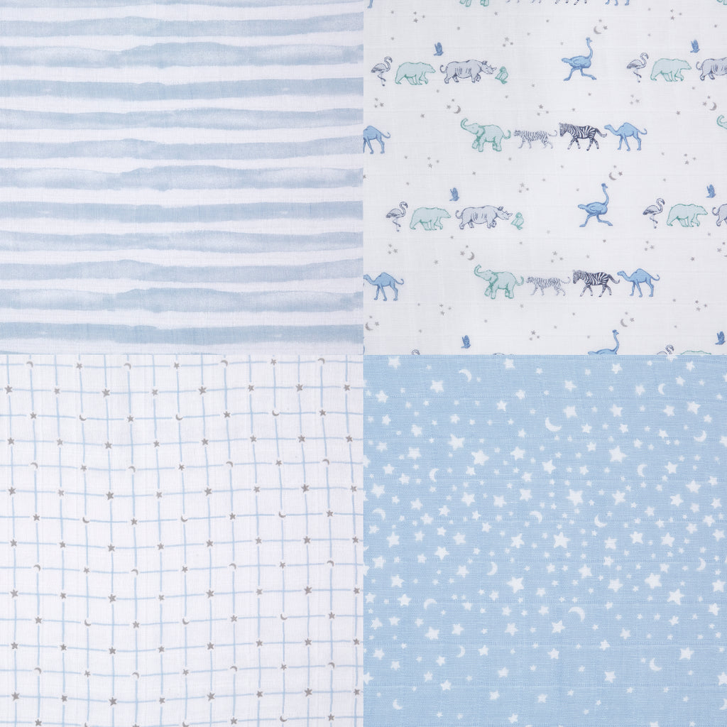 A+A Cotton Muslin Swaddle 4pk - Rising Star