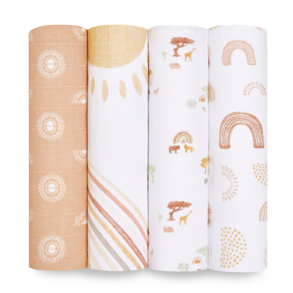 A+A Cotton Muslin Swaddle 4pk - Keep Rising
