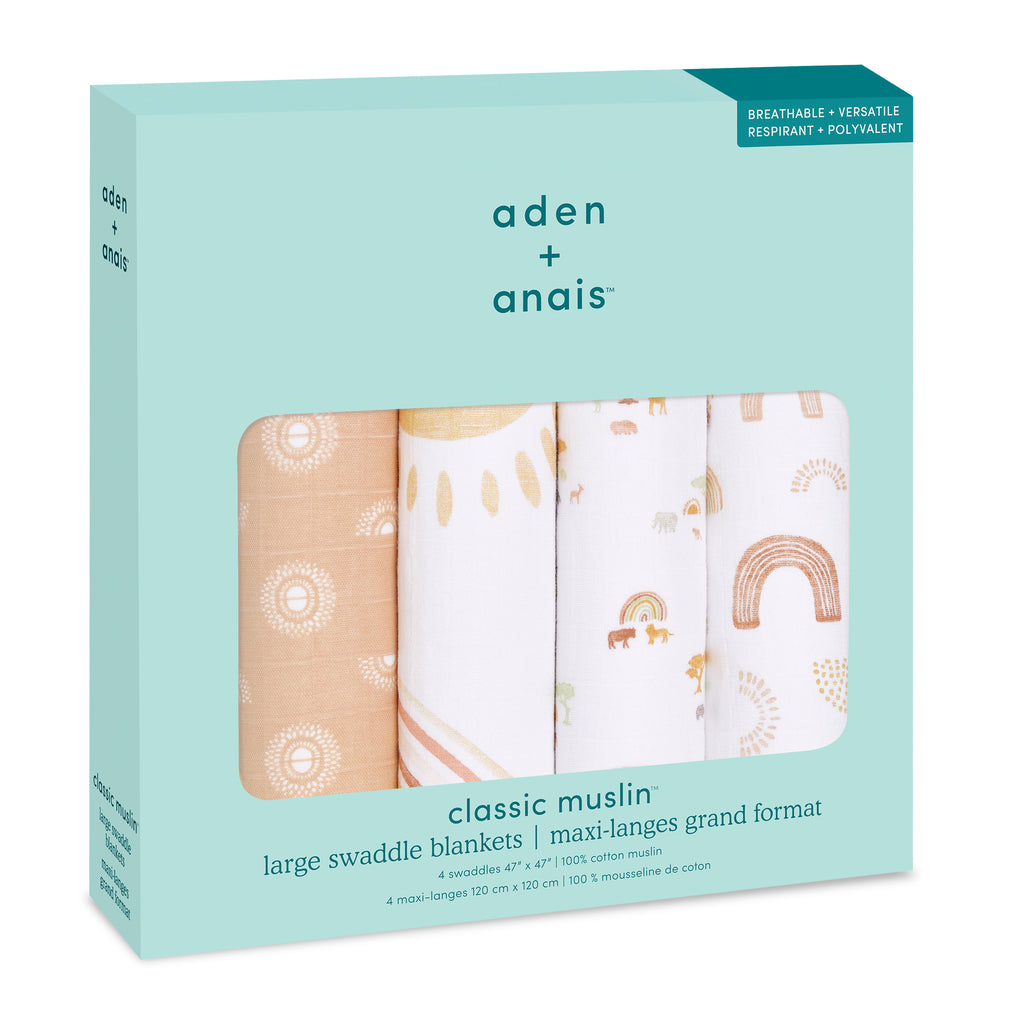 A+A Cotton Muslin Swaddle 4pk - Keep Rising