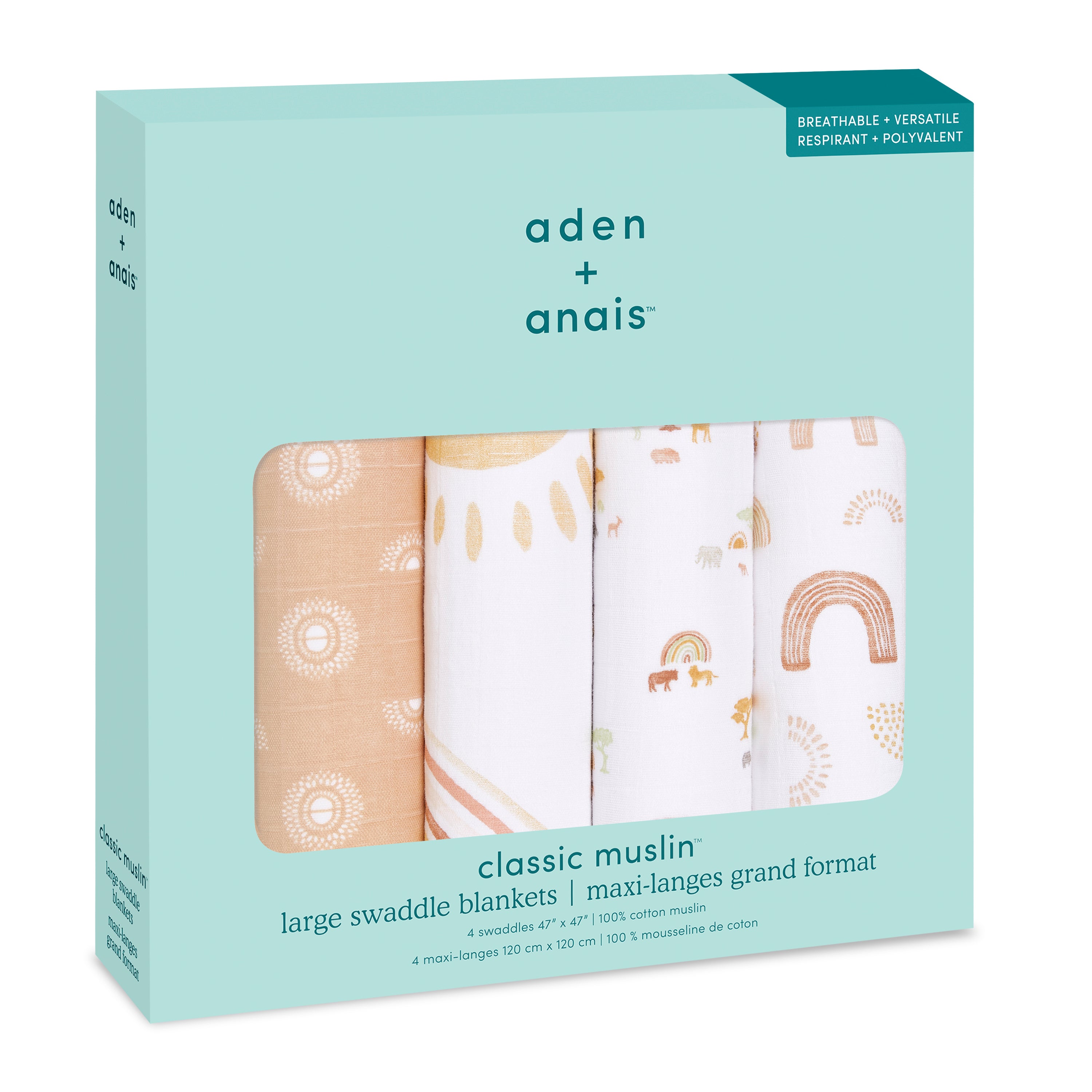 A+A Cotton Muslin Swaddle 4pk - Keep Rising