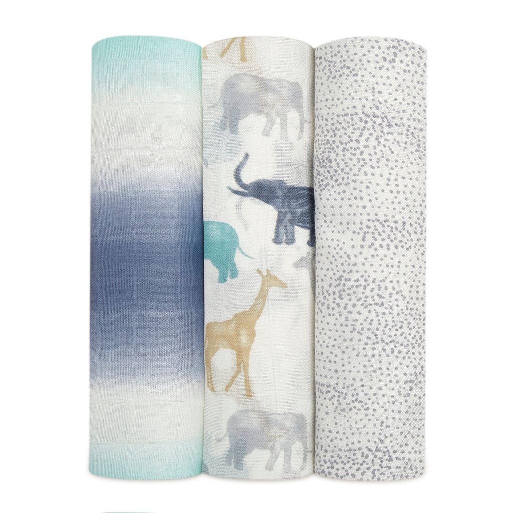 A+A Silky Soft Muslin Swaddle 3pk - Expedition