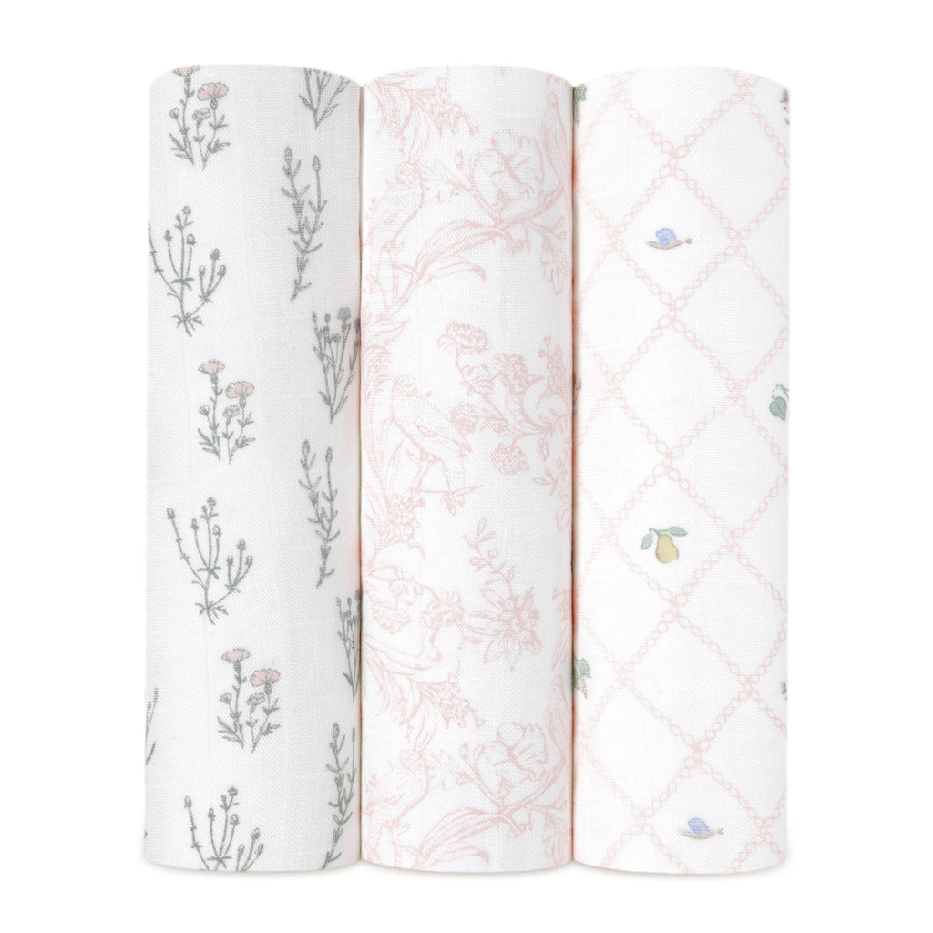 A+A Silky Soft Muslin Swaddle 3pk - French Floral