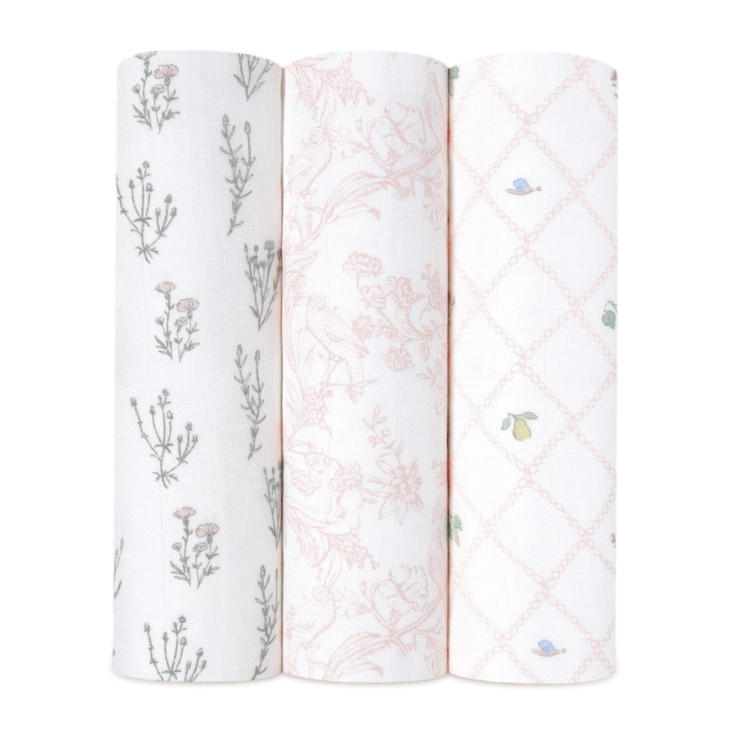 A+A Silky Soft Muslin Swaddle 3pk - French Floral
