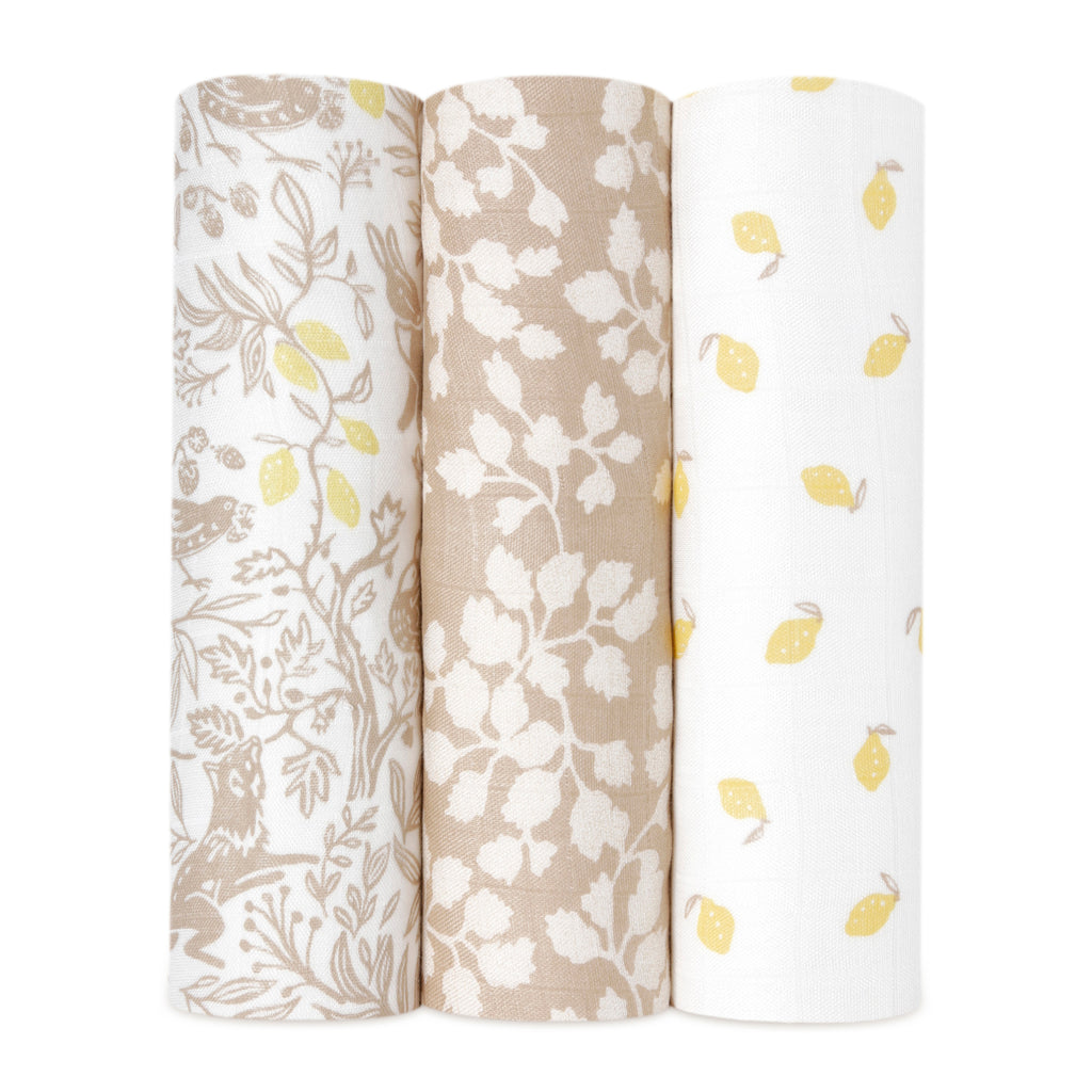 A+A Silky Soft Muslin Swaddle 3pk - Natural Woodland