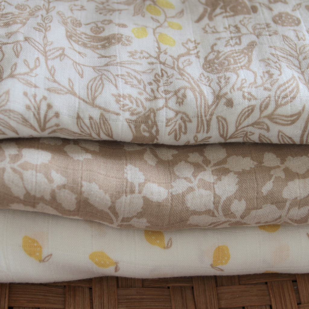A+A Silky Soft Muslin Swaddle 3pk - Natural Woodland