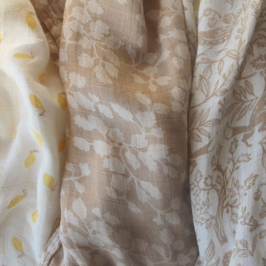 A+A Silky Soft Muslin Swaddle 3pk - Natural Woodland