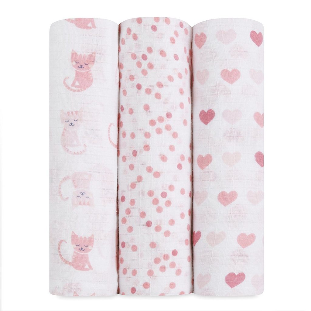aden + anais 3 pack bamboo swaddles kitty love